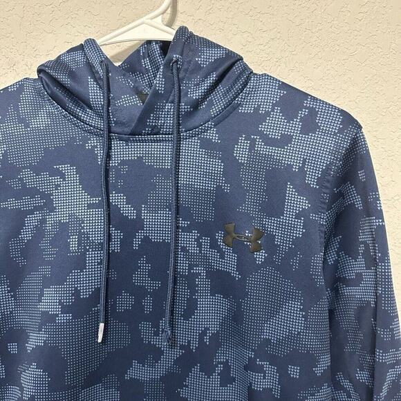 Under Armour Mens Coldgear Blue Camo Hoodie Sweatshirt Size Small Loose Fit - Picture 3 of 9